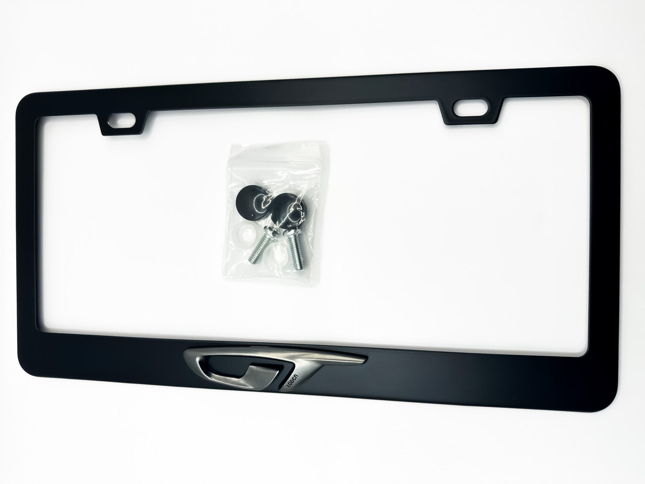OPEL GT Satin Black License Plate Frame with Gunmetal Logo