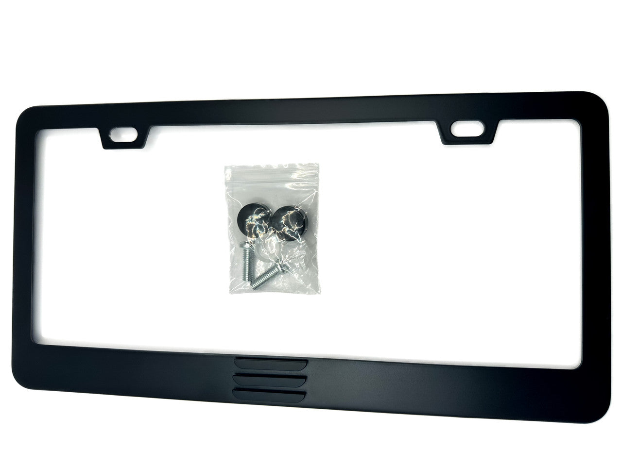 OEM SPEC Model 3-Line Black License Plate Frame w/ Black Emblem