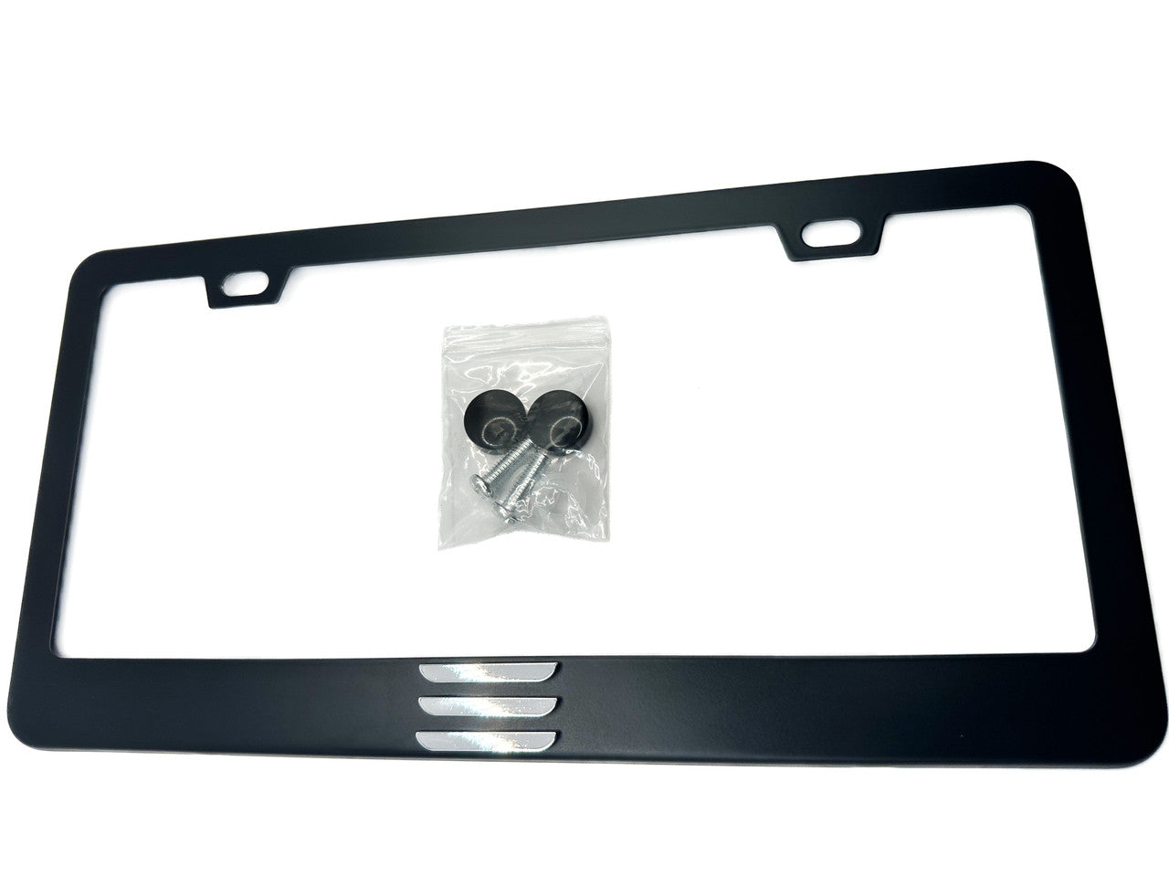 OEM SPEC Model 3-Line Black License Plate Frame w/ Chrome Emblem