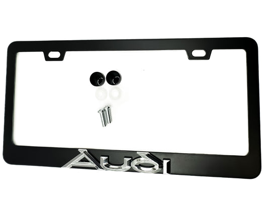 AUDI BLACK License Plate Frame Stainless Steel with Chrome Logo