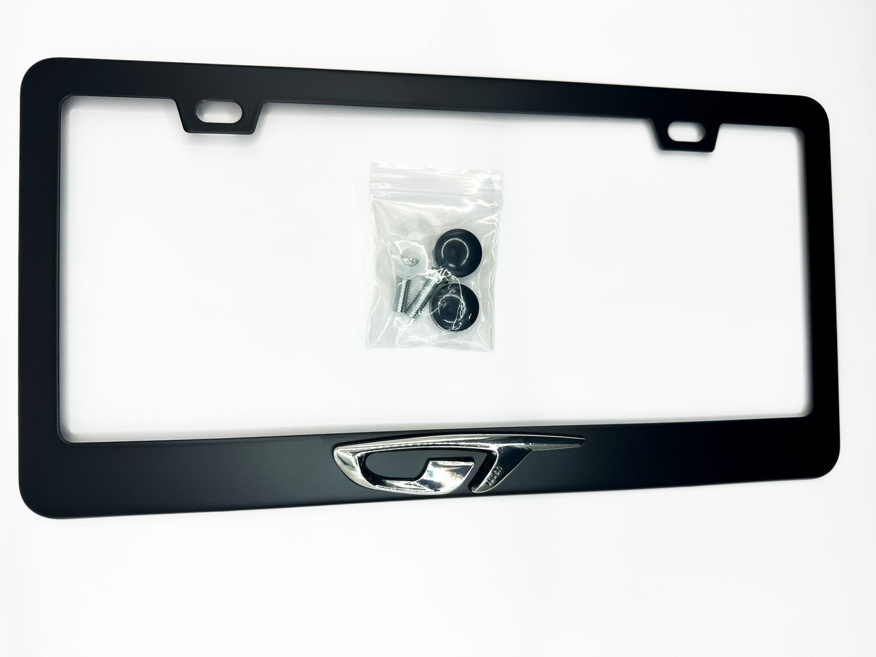 OPEL GT Satin Black License Plate Frame with Chrome Logo