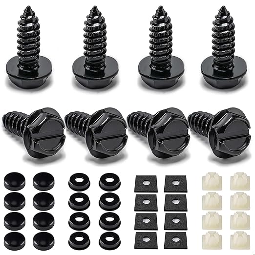 Hoewina License Plate Screw Kit, 8 Sets Stainless Anti Theft License Plate Screws
