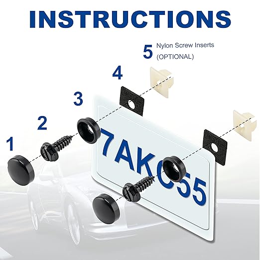 Hoewina License Plate Screw Kit, 8 Sets Stainless Anti Theft License Plate Screws