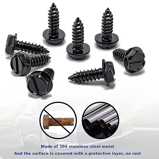 Hoewina License Plate Screw Kit, 8 Sets Stainless Anti Theft License Plate Screws