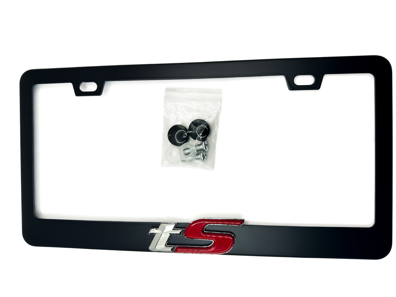 Satin Black Subaru tS License Plate Frame with Red /Chrome Logo