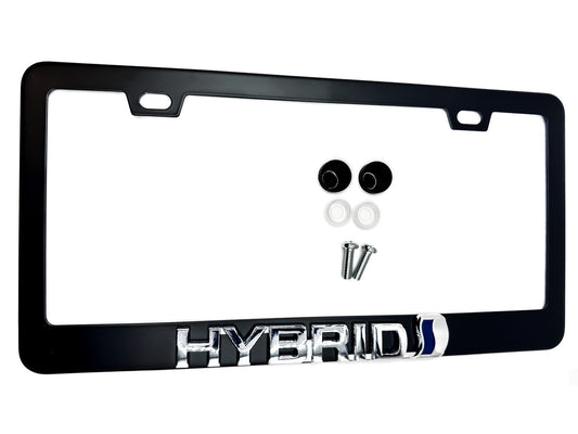 HYBRID BLACK License Plate Frame Logo Stainless Steel