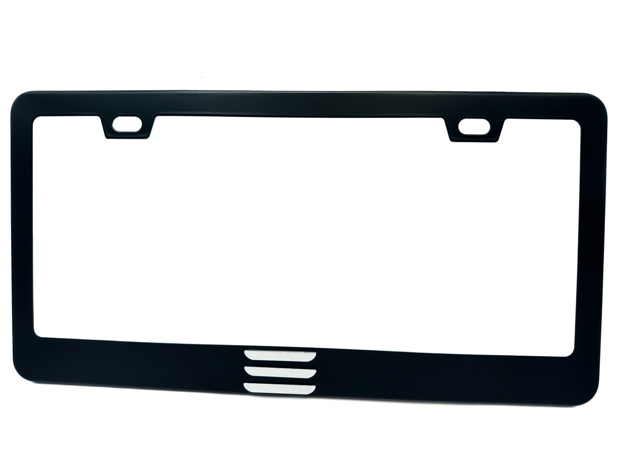 OEM SPEC Model 3-Line Black License Plate Frame w/ Chrome Emblem