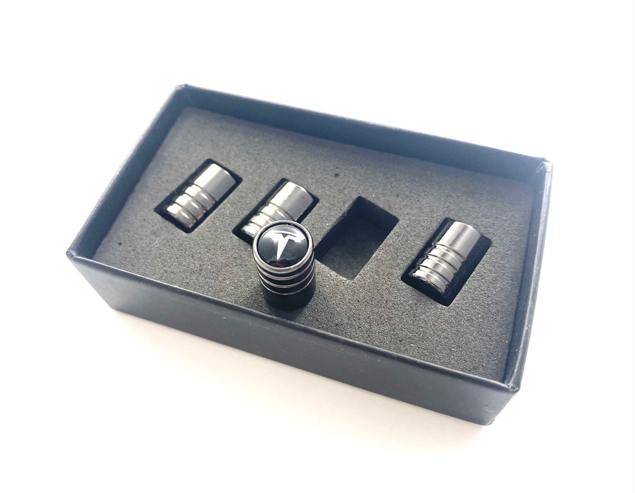 Black Chrome~ Metal Valve Stem Cap Set 4pc for Tesla Models