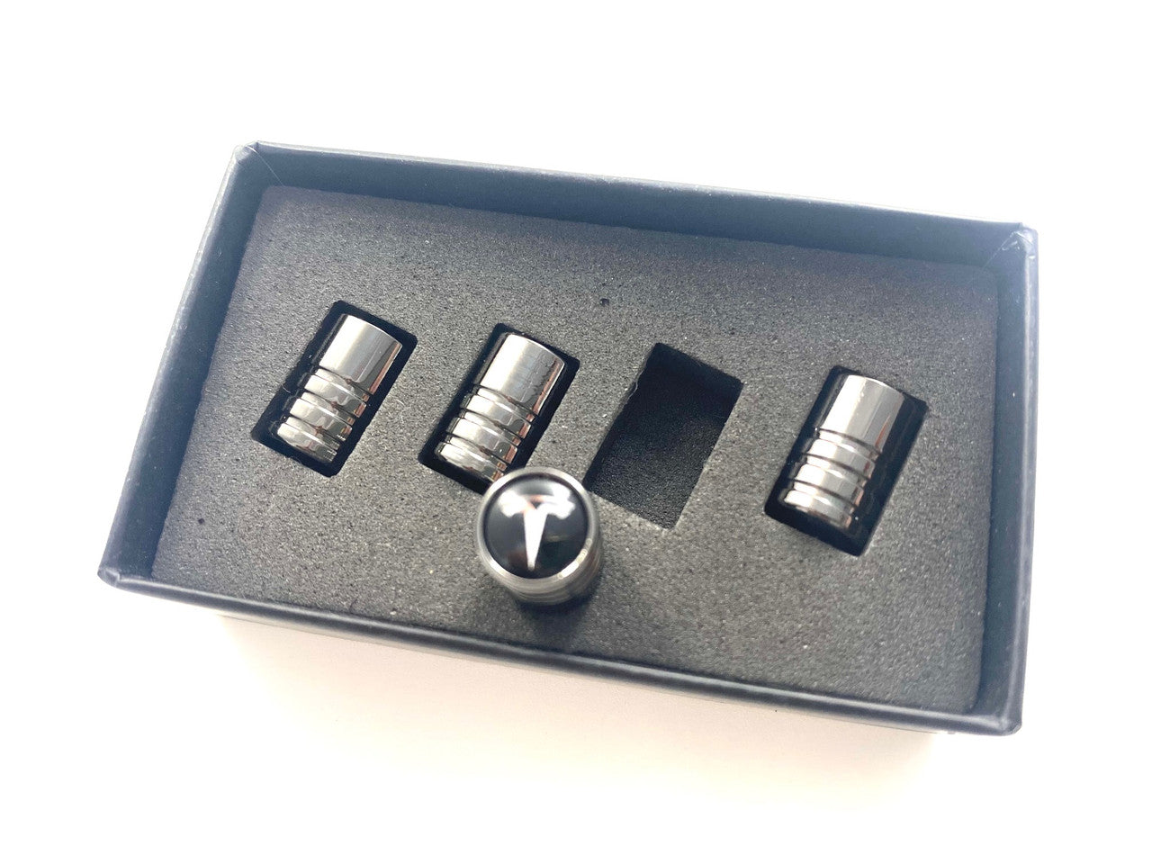 Black Chrome~ Metal Valve Stem Cap Set 4pc for Tesla Models