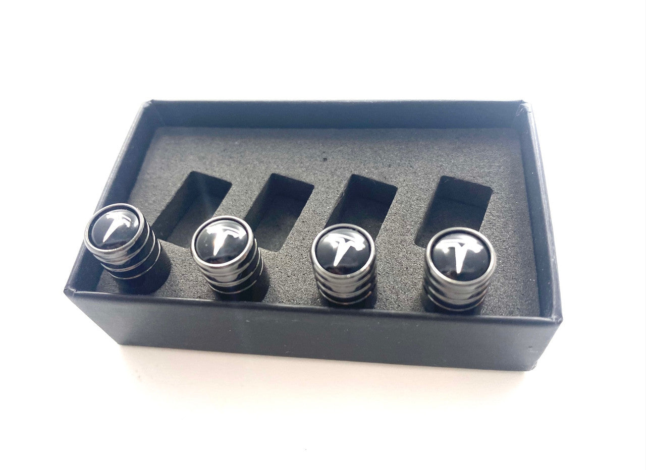 Black Chrome~ Metal Valve Stem Cap Set 4pc for Tesla Models