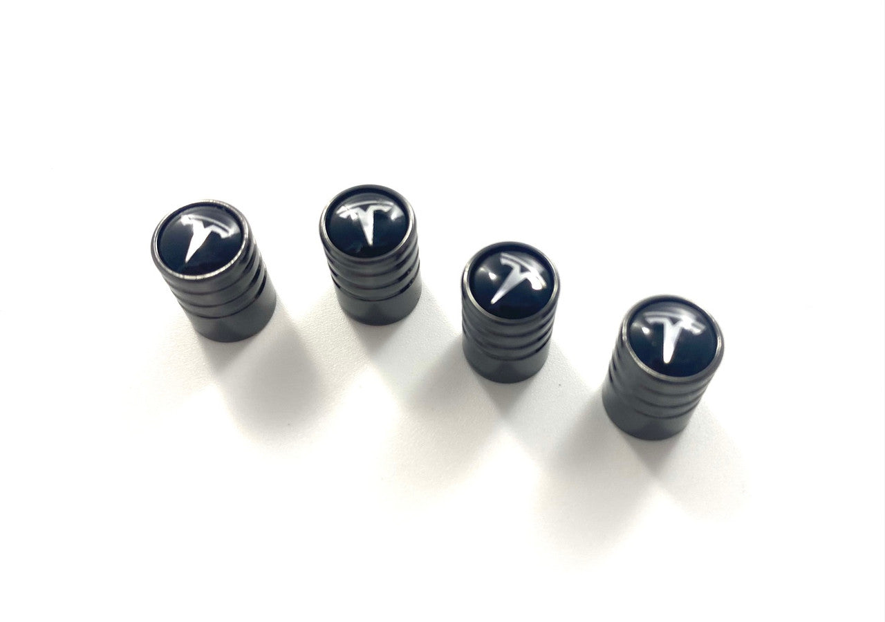 Black Chrome~ Metal Valve Stem Cap Set 4pc for Tesla Models