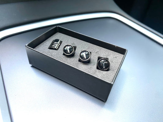 Black Chrome~ Metal Valve Stem Cap Set 4pc for Tesla Models