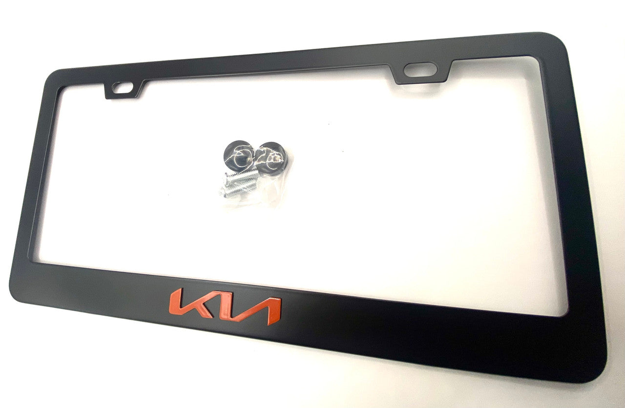 Satin Matte Black K I A License Plate Frame Stainless Steel with RED Logo