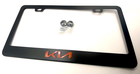 Satin Matte Black K I A License Plate Frame Stainless Steel with RED Logo