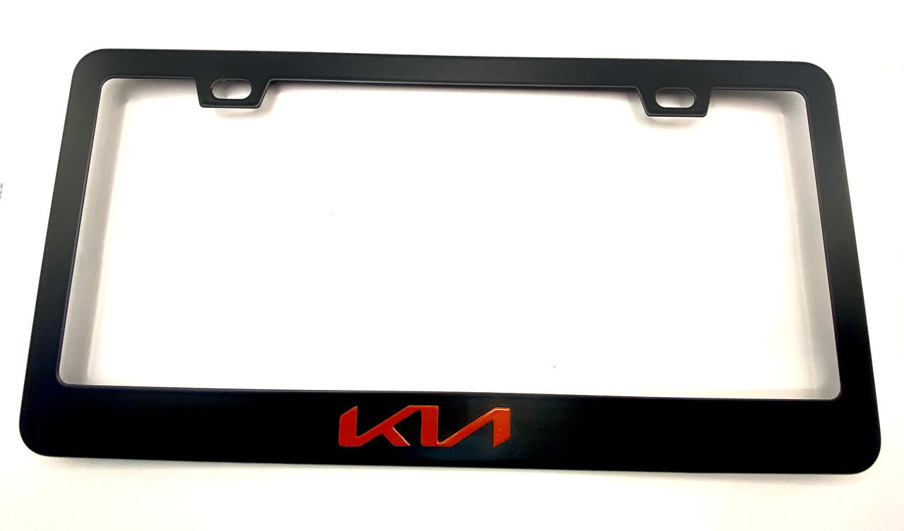Satin Matte Black K I A License Plate Frame Stainless Steel with RED Logo