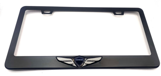 Black Genesis License Plate Frame Stainless Steel with Silver Wing (Type 3)